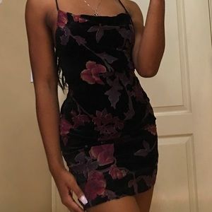 floral black mini dress